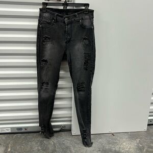 Maribelly MB Jeans Denim Wear Distressed Black Charcoal Gray Holes Stretch 13 Jr